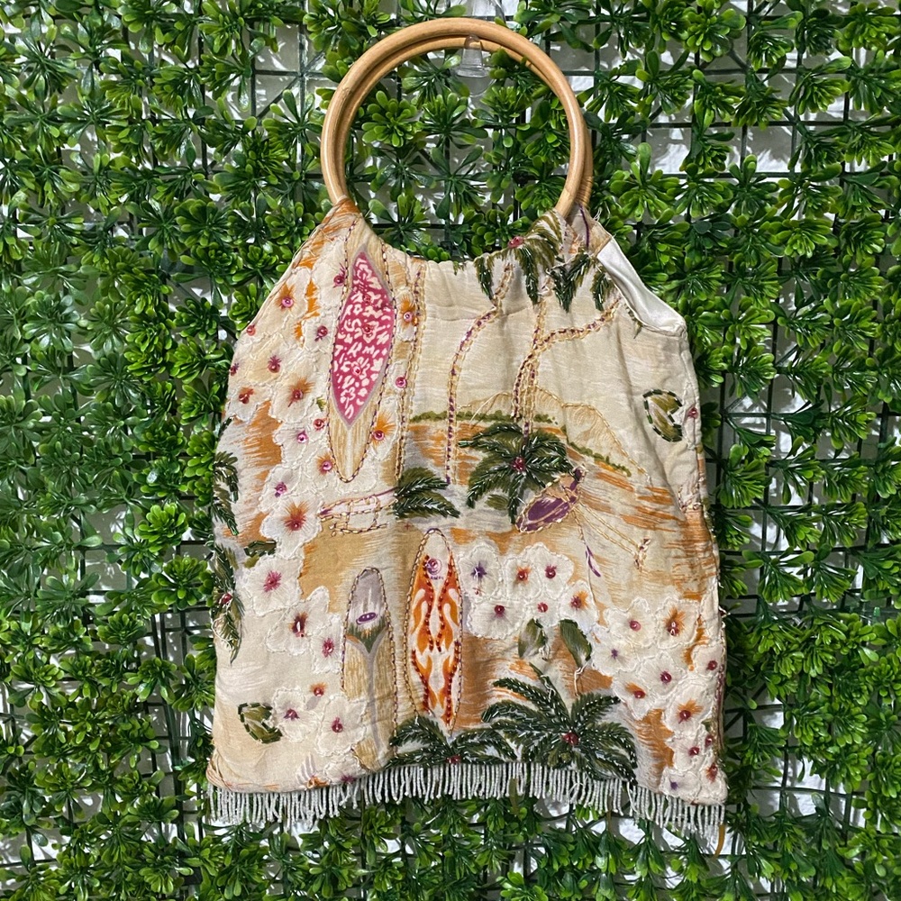 Beaded Surfboard Bag With Bamboo Handles
